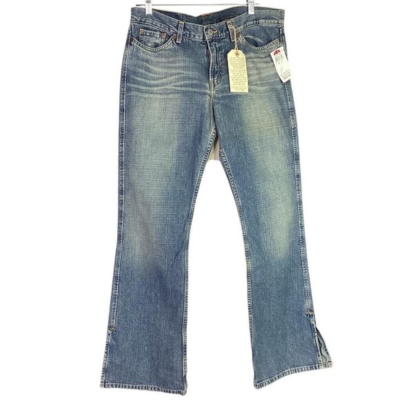 LUCKY BRAND Jeans Women 14 Dungarees by Gene Montesano Crossover Bootcut VTG - Picture 1 of 11